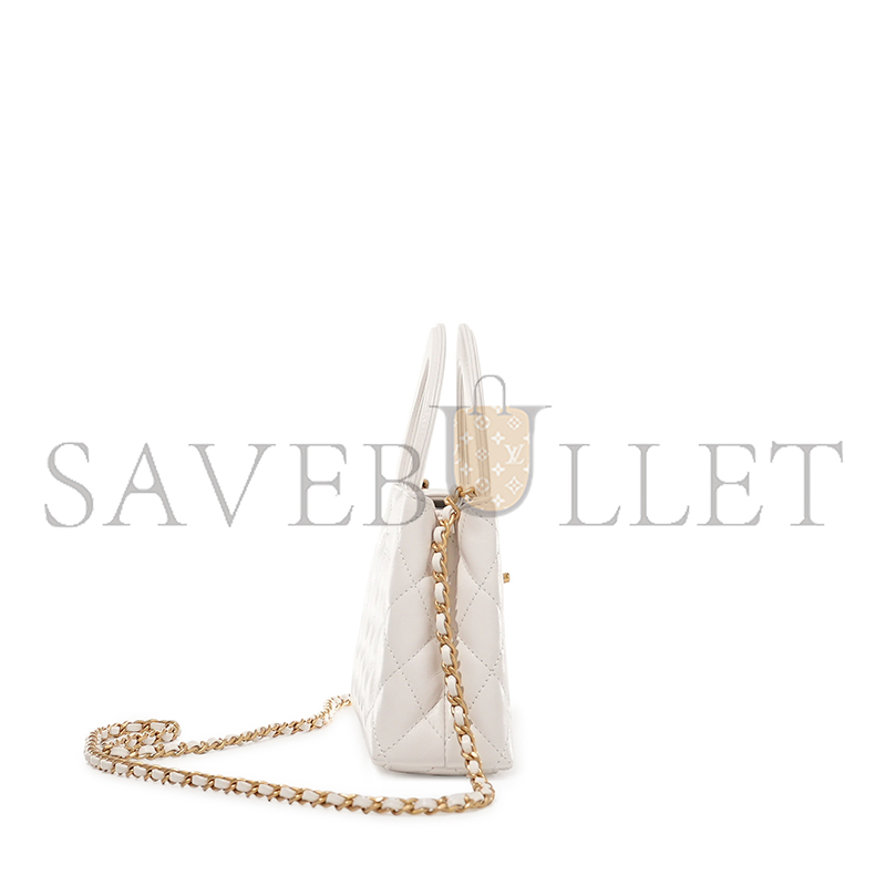 CHANEL WHITE QUILTED AGED CALFSKIN MINI KELLY BAG BRUSHED GOLD HARDWARE AS4416 (19*13*7cm)